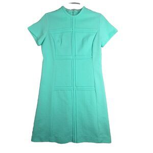 Lady Carol NY Dress Women Large Green Textured Shift 60s 70s Mod Mad Men Vintage